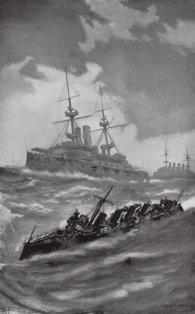 HMS Mars, Terrible, et Dragon croisant dans la Manche - Fred T. Jane