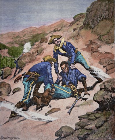 Le sauvetage du caporal Scott pendant la campagne de Geronimo de 1886 - Frederic (after) Remington