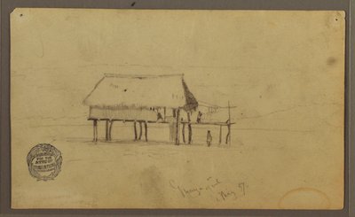 Dessin, Une hutte sur des poteaux, Guayaquil, Équateur, mai 1857 - Frederic Edwin Church