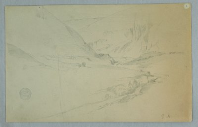 Dessin, vallée de montagne andine avec ruisseau sinueux, Colombie ou Équateur, 1857 - Frederic Edwin Church