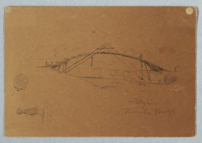 Dessin, pont de bambou à Buga, Colombie et fille portant une jarre, Cartago, Colombie, juillet 1853 - Frederic Edwin Church