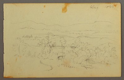 Dessin, large vallée avec des fermes, 1844 - Frederic Edwin Church