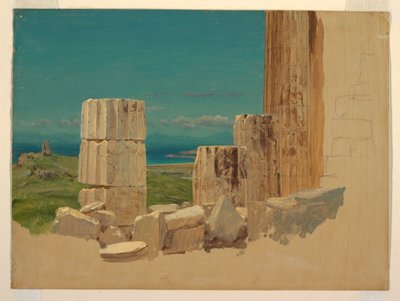 Dessin, Colonnes brisées, vue du Parthénon, Athènes, avril 1869 - Frederic Edwin Church