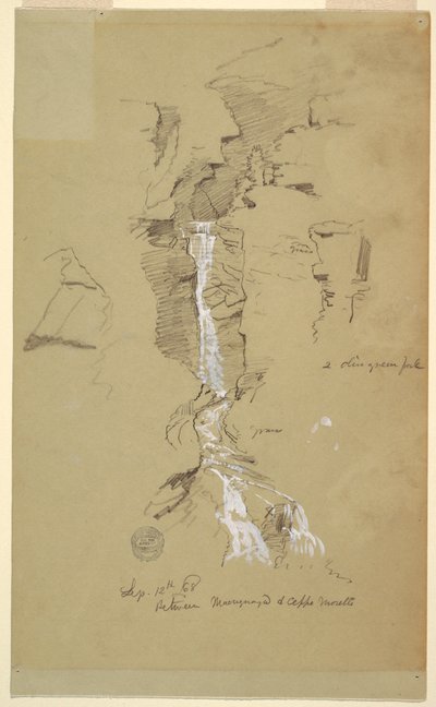 Dessin, Cascade entre Ceppo Morelli et Macugnaga - Frederic Edwin Church