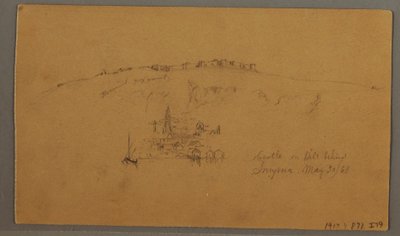 Dessin, château, minaret, voiliers, maison, mai 1868 - Frederic Edwin Church