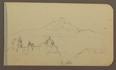 Dessin, cathédrale, montagne, Cuautla ; Verso : maison, église, arbre Cuautla, février 1885 - Frederic Edwin Church