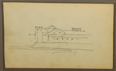 Dessin, église, tours ; Verso : figures en canoë, croquis botaniques, 1857 - Frederic Edwin Church