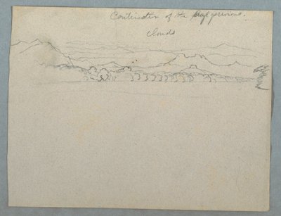 Dessin, Paysage de montagnes sud-américaines couvertes de nuages vu à côté d
