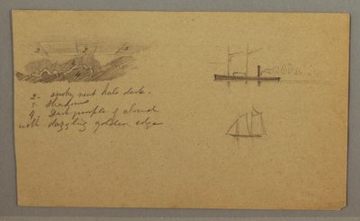 Dessin, étude de nuages, bateau à vapeur, voilier, peut-être 1865-66 - Frederic Edwin Church