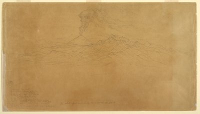 Dessin, volcan Cotapaxi en éruption derrière des chaînes de montagnes, Équateur, 1857 - Frederic Edwin Church