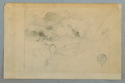 Dessin, vue lointaine du volcan Sangay en éruption, Équateur, 1857-62 - Frederic Edwin Church