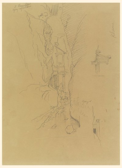 Dessin, El Khasneh depuis le Sik, Petra, fin février 1868 - Frederic Edwin Church