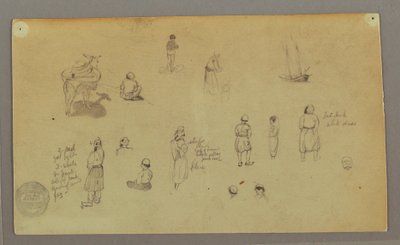 Dessin, études de figures, âne de bât, bateau à voile, peut-être 1868 - Frederic Edwin Church