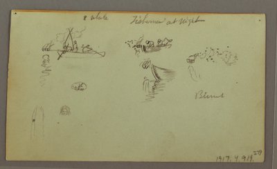Dessin, études de figures, âne de bât, bateau à voile, peut-être 1868 - Frederic Edwin Church