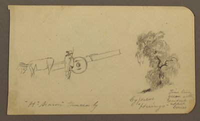 Dessin, personnage et charrette à bœufs, cyprès ; verso : vue du lac de Cuitzeo, janvier 1885 - Frederic Edwin Church