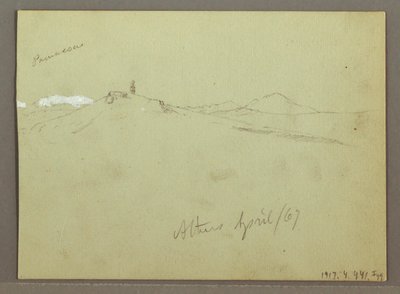 Dessin, Troupeau de moutons et berger, chaînes de montagnes enneigées, avril 1869 - Frederic Edwin Church