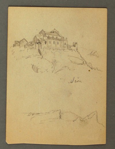 Dessin, Fortification des falaises, Sion, vallée du Rhône, peut-être 1868 - Frederic Edwin Church