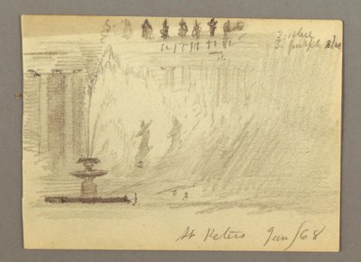 Dessin, fontaine sur la place de la basilique Saint-Pierre, Rome, Italie, janvier 1868 - Frederic Edwin Church