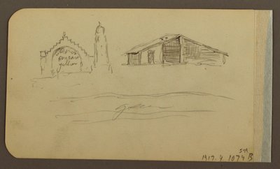 Dessin, jardin, maison, Cuautla ; verso : église, grange, Cuautla, février 1885 - Frederic Edwin Church