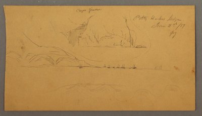 Dessin, port, voiliers, montagnes, 21 juin 1859 - Frederic Edwin Church