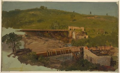 Dessin, colline avec viaducs et moulins en ruine, près de Catskill, New York, vers 1865 - Frederic Edwin Church