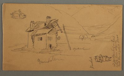 Dessin, Maison Hlaf-Ruinée dans la vallée, deux figures, 1868 - Frederic Edwin Church