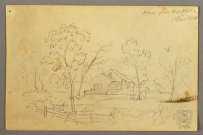 Dessin, Maison dans les bois au bord d