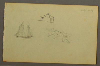 Dessin, maison, voilier, plante, septembre 1844 - Frederic Edwin Church