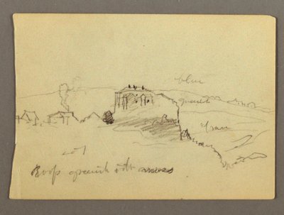 Dessin, Maisons sur la colline, peut-être 1868-69 - Frederic Edwin Church