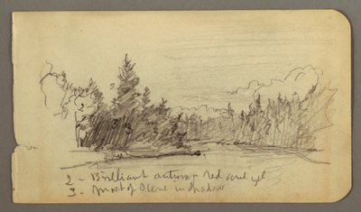 Dessin, lac entouré d