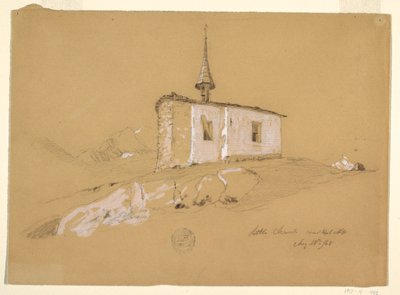 Dessin, "Petite église près de Bel Arp", Alpes bernoises, Suisse, 28 août 1868 - Frederic Edwin Church
