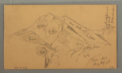 Dessin, château médiéval, maison en cascade, 24 août 1868 - Frederic Edwin Church