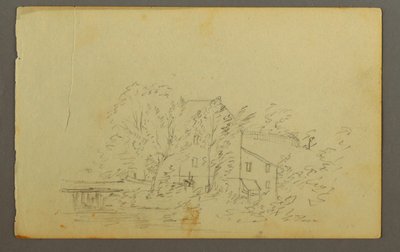 Dessin, moulin entouré d