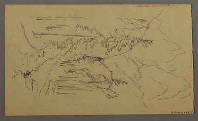Dessin, Pics montagneux, deux personnages dans une barque, août 1868 - Frederic Edwin Church