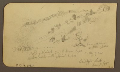 Dessin, montagne, Zapotlan ; verso : colline boisée, lac de Cuitzeo, janvier 1885 - Frederic Edwin Church