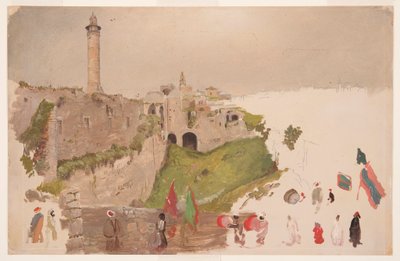 Dessin, défilé entrant dans la ville, Jaffa, début mars 1868 - Frederic Edwin Church