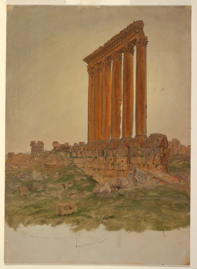 Dessin, Ruines du temple de Zeus, Baalbek, mai 1868 - Frederic Edwin Church