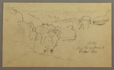 Dessin, Esquisse. Vue de Khirbet en Wasara "Petra / from the parthway to / El Deir", peut-être 1868, 26 février - Frederic Edwin Church