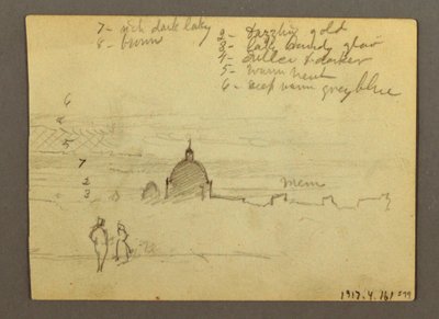 Dessin, Basilique Saint-Pierre et Cité du Vatican (vue du nord), Rome, Italie, janvier 1869 - Frederic Edwin Church
