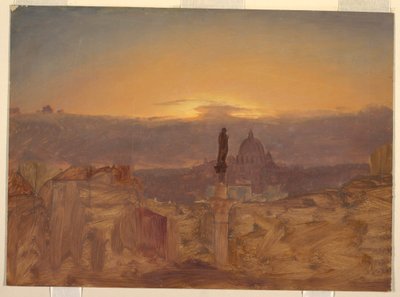 Dessin, Basilique Saint-Pierre depuis le Pincio, Rome, fin 1868 ou début 1869 - Frederic Edwin Church