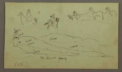 Dessin, études de personnages sur des ânes et ânes, personnage sur une colline, peut-être 1868 - Frederic Edwin Church