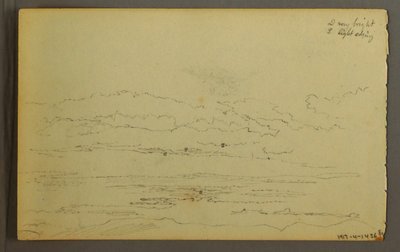 Dessin, Soleil se couchant derrière des collines basses, 1845 - Frederic Edwin Church