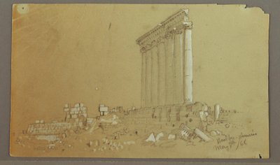 Dessin, Temple de Jupiter au lever du soleil, Baalbek, 7 mai 1868 - Frederic Edwin Church