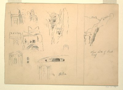 Dessin, Dix études de tombes et une vue de rochers, Petra, Jordanie, 26 février 1868 - Frederic Edwin Church