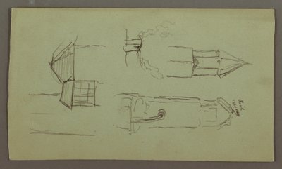 Dessin, tours, toits, portique, toit, juillet 1868 - Frederic Edwin Church