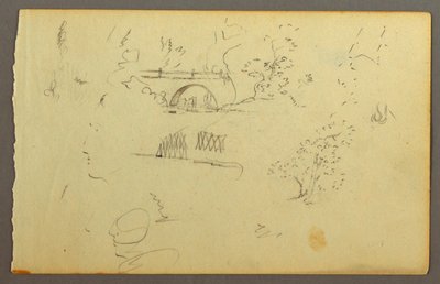 Dessin, Arbres, pont, visages de profil, peut-être 1844 - Frederic Edwin Church
