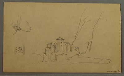 Dessin, vallée, église, St. Gilgen Autriche, peut-être 1868 - Frederic Edwin Church