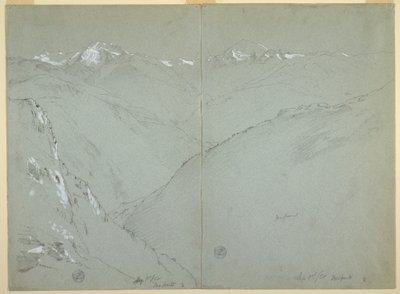 Dessin, paysage de vallée avec des sommets enneigés, Alpes bernoises, Suisse, première partie, 1er septembre 1868 - Frederic Edwin Church