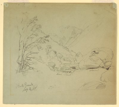 Dessin, vallée avec un pont près de Macugnaga, 12 septembre 1868 - Frederic Edwin Church