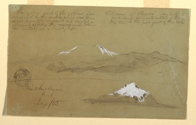 Dessin, vues du volcan Puresé, Colombie et du mont Sincholagua, Équateur, 9 août et septembre 1853 - Frederic Edwin Church